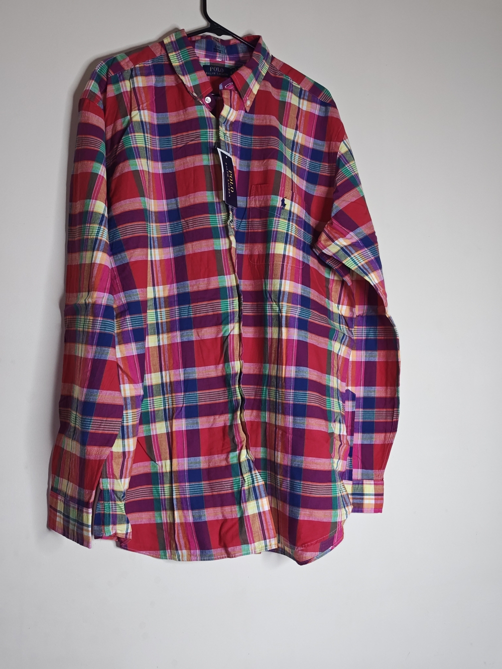 Ralph Lauren Red and Blue Multi-Colored Check Lightweight Long Sleeve Shirt XLT